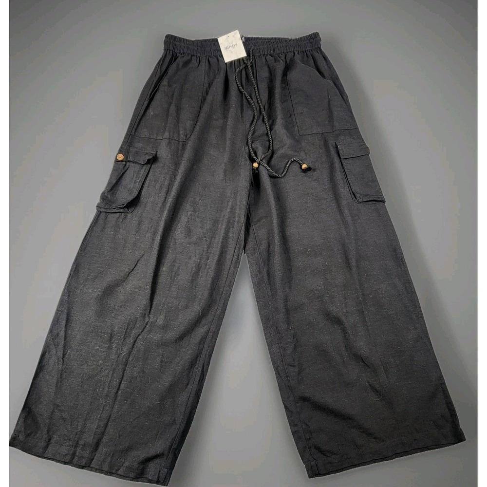 Raviya Black Linen Blend Cargo Pants XL Boho Resort Beach‎ Coverup Lagenlook Y2K